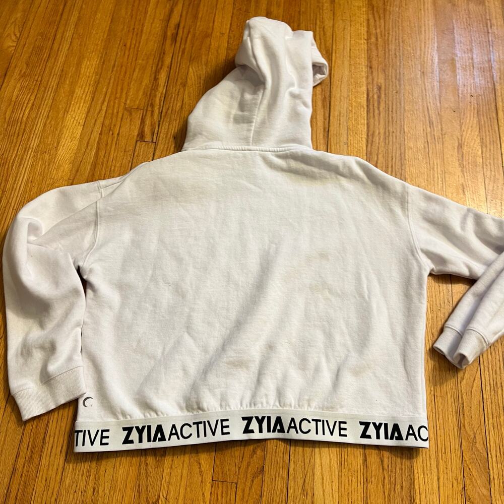 Zyia Active Sweatshirt Womens XXL White Logo Band Crop Shirt Hoodie - Picture 3 of 6